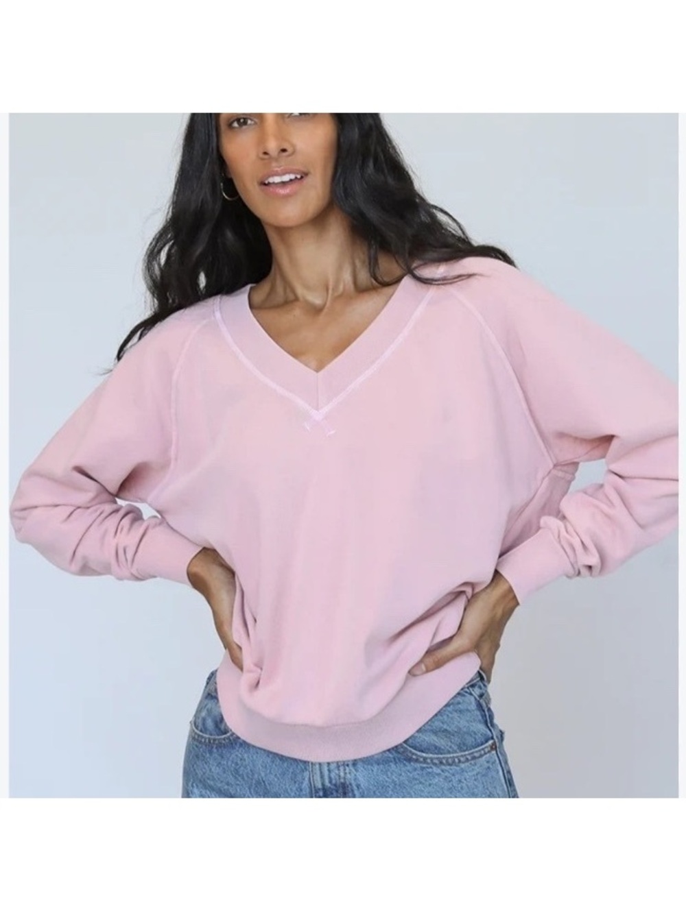 Perfectwhitetee French Terry V-Neck Sweatshirt Vintage Pink Women’s Medium